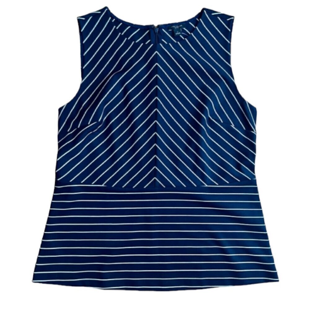 Ann Taylor NWT Women's Chevron Navy Striped Sleeveless Top Size PL